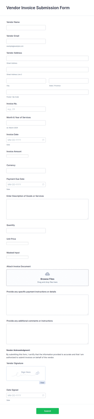Vendor Invoice Submission Form Template