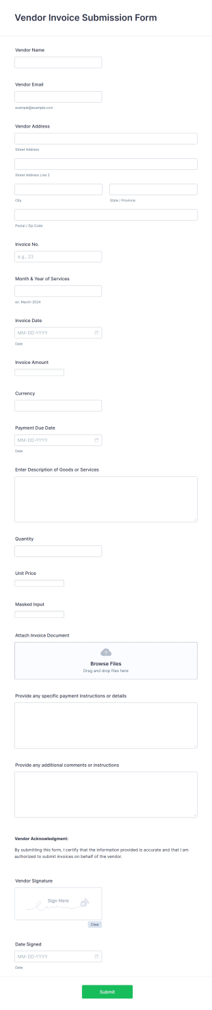 Vendor Invoice Submission Form Template