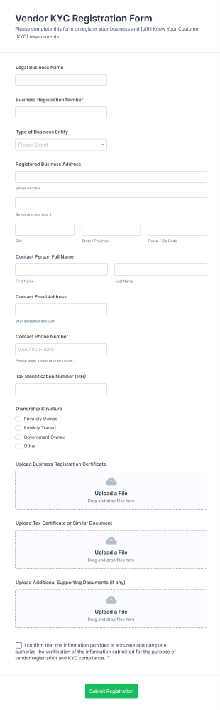 Vendor KYC Registration Form Template