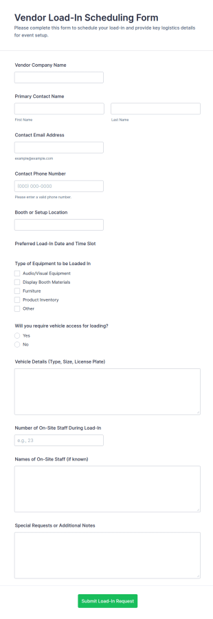 Vendor Load In Scheduling Form Template