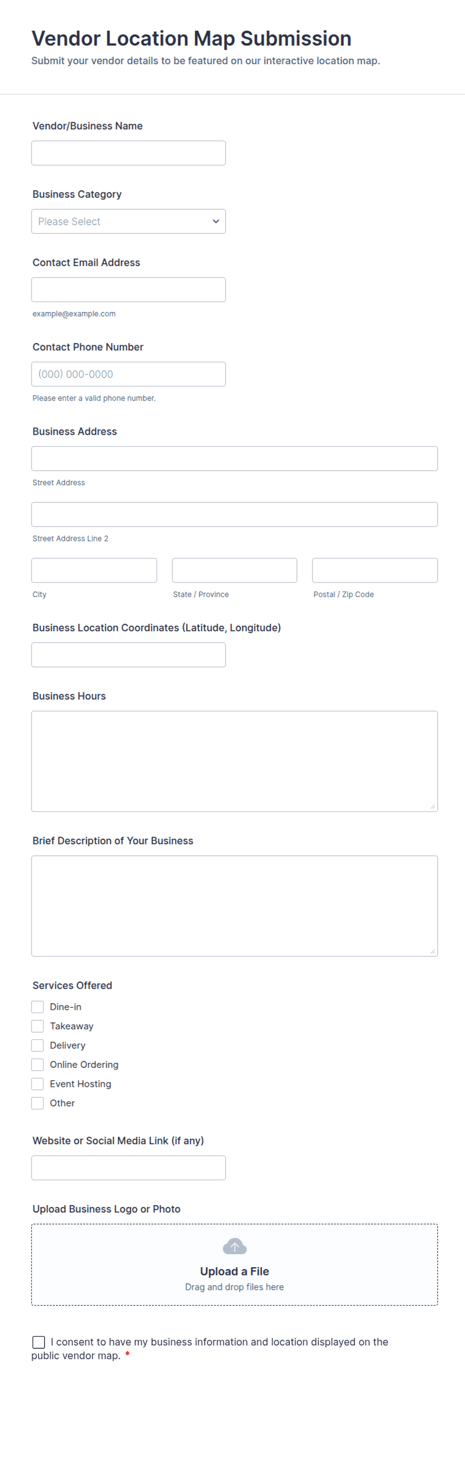 Vendor Location Map Submission Form Template | Jotform