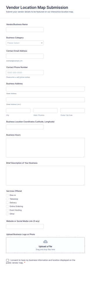 Vendor Location Map Submission Form Template
