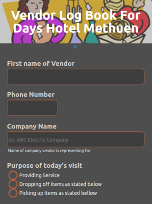 Hotel Vendor Log Form Template
