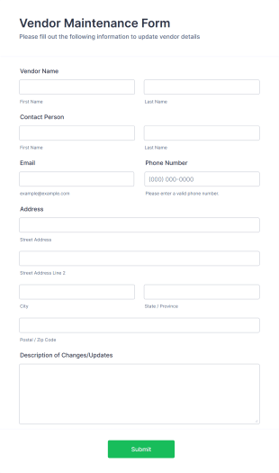 Vendor Maintenance Form Template
