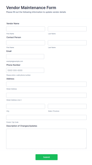 Vendor Maintenance Form Template