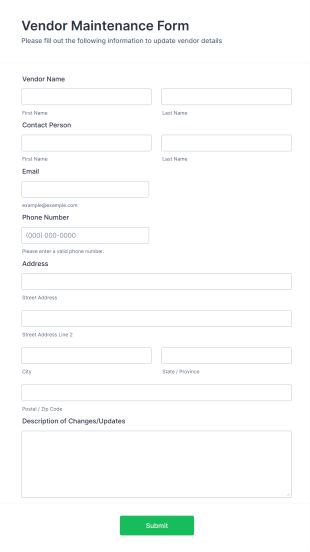 Vendor Maintenance Form Template