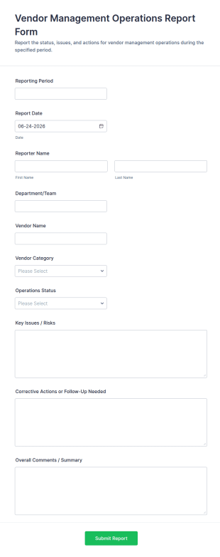 Vendor Management Operations Report Form Template