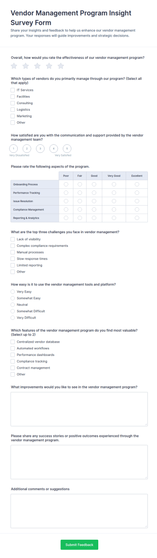 Vendor Management Program Insight Survey Form Template