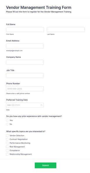 Vendor Management Training Form Template