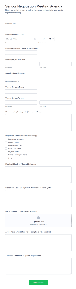 Vendor Negotiation Meeting Agenda Form Template