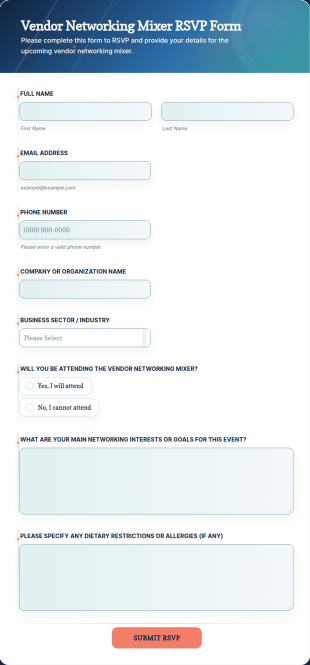 Vendor Networking Mixer RSVP Form Template