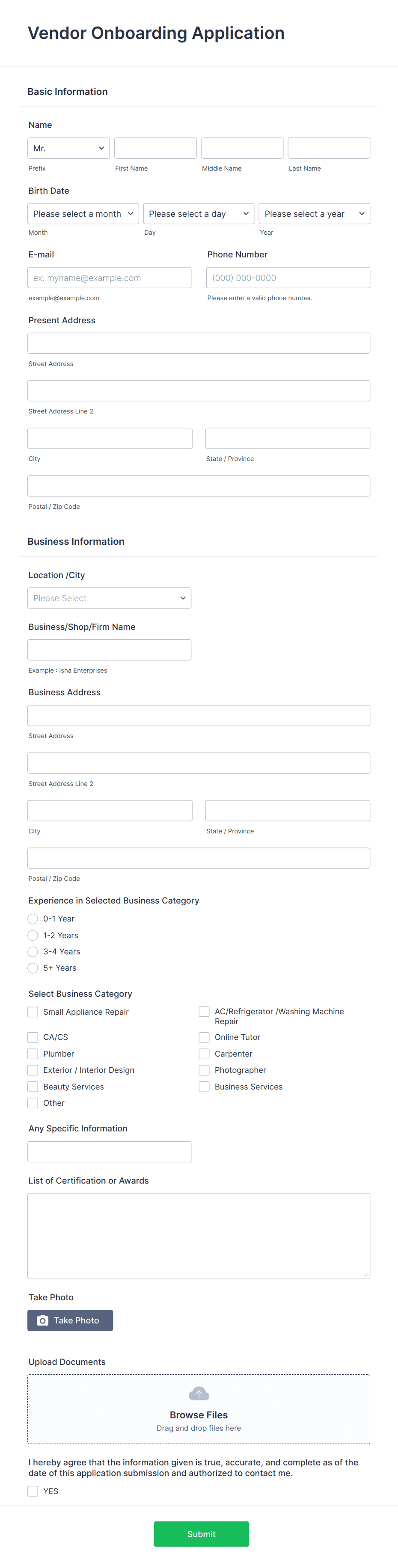 Vendor Onboarding Application Form Template | Jotform