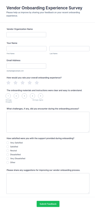 Vendor Onboarding Experience Survey Form Template