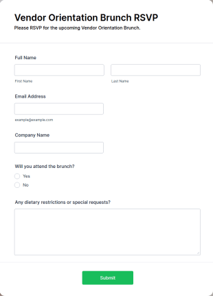 Vendor Orientation Brunch RSVP Form Template
