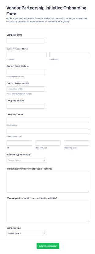 Vendor Partnership Initiative Onboarding Form Template