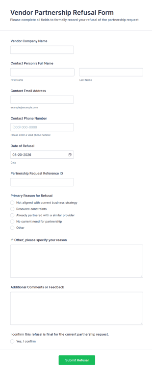 Vendor Partnership Refusal Form Template