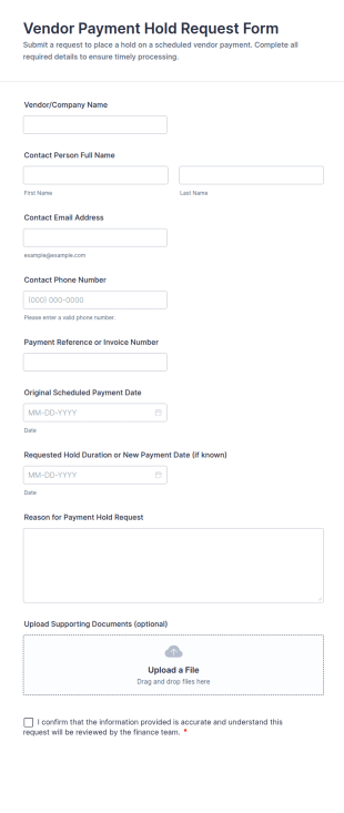 Vendor Payment Hold Request Form Template