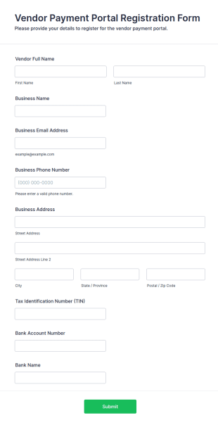 Vendor Payment Portal Registration Form Template