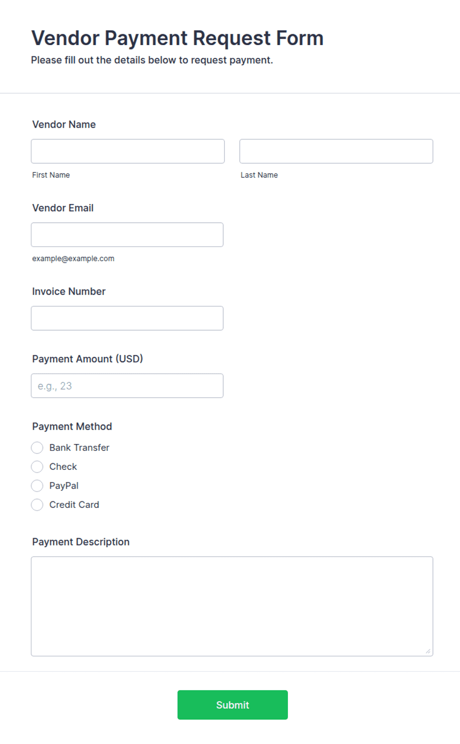 Vendor Payment Request Form Template | Jotform