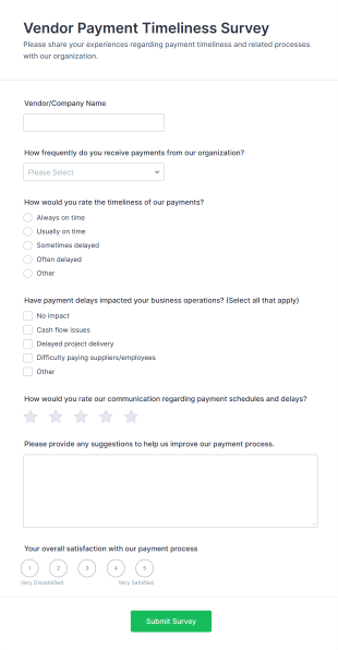 Vendor Payment Timeliness Survey Form Template