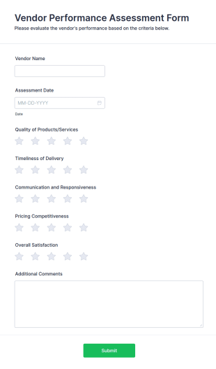 Vendor Performance Assessment Form Template