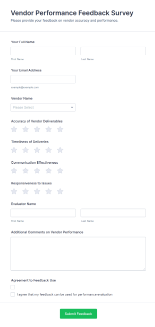 Vendor Performance Feedback Survey Form Template