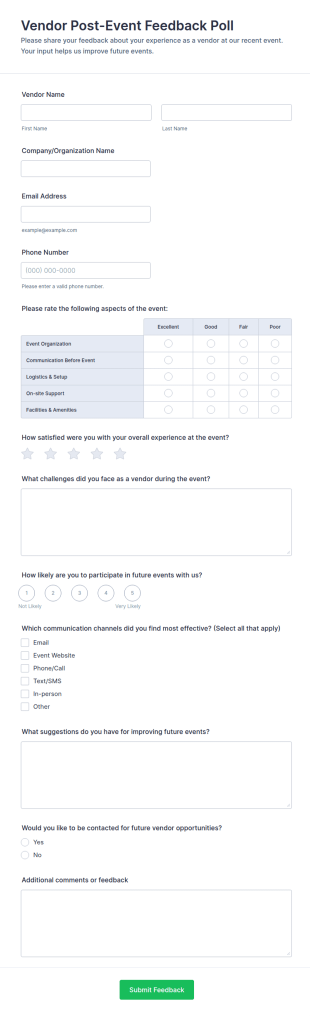 Vendor Post Event Feedback Poll Form Template
