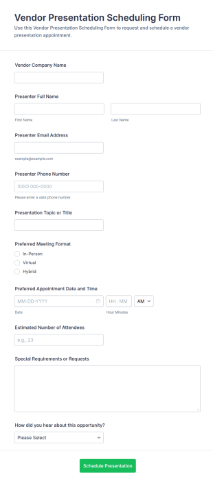 Vendor Presentation Scheduling Form Template