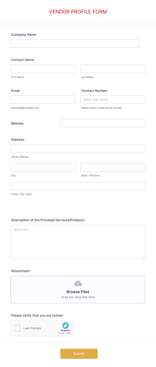 Vendor Profile Form Template