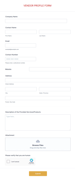 Vendor Profile Form Template