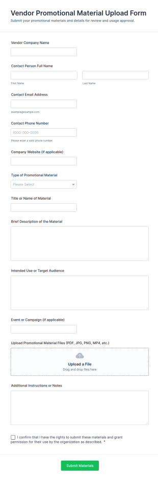 Vendor Promotional Material Upload Form Template