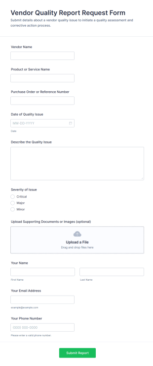 Vendor Quality Report Request Form Template