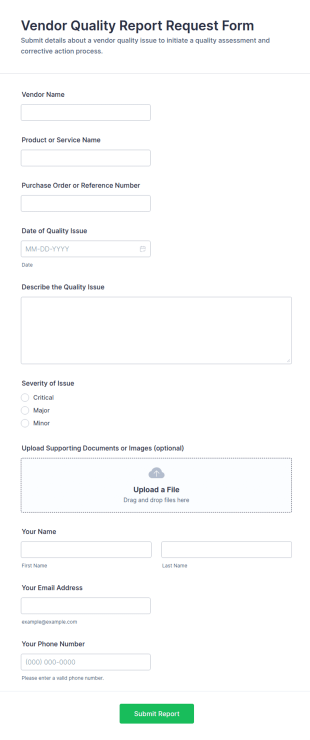 Vendor Quality Report Request Form Template