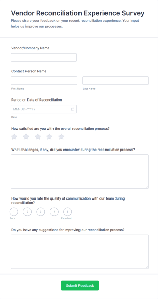 Vendor Reconciliation Experience Survey Form Template