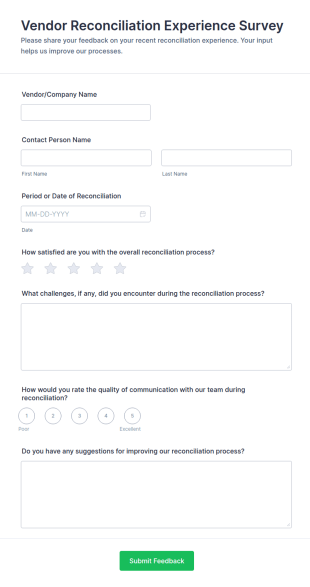Vendor Reconciliation Experience Survey Form Template