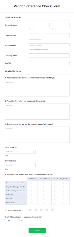 Vendor Reference Check Form Template