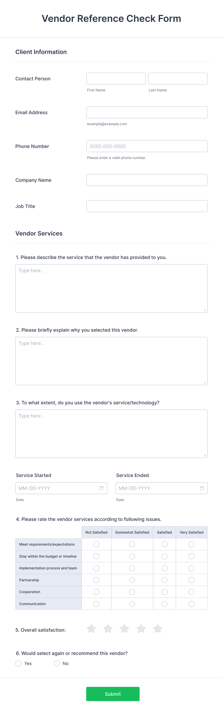 Vendor Reference Check Form Template | Jotform