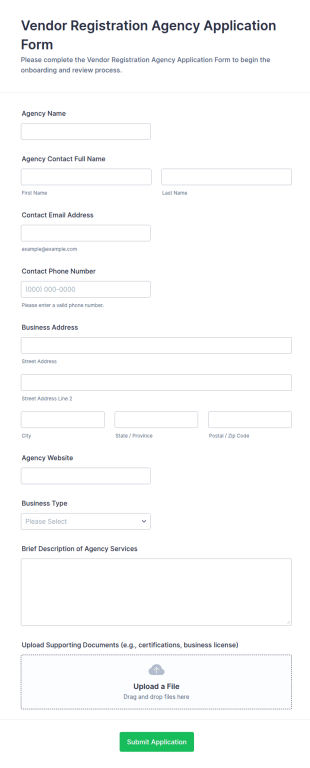 Vendor Registration Agency Application Form Template