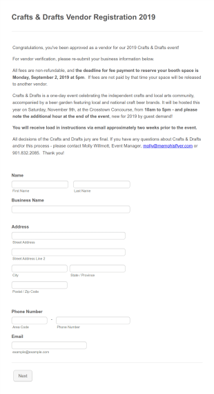 Vendor Registration Form Craft Fair Form Template