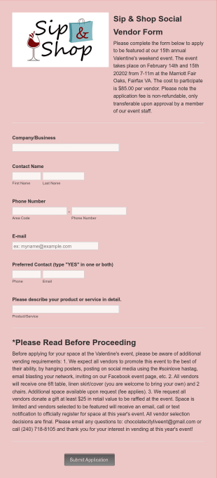 Vendor Registration Form For Valentines Day Form Template