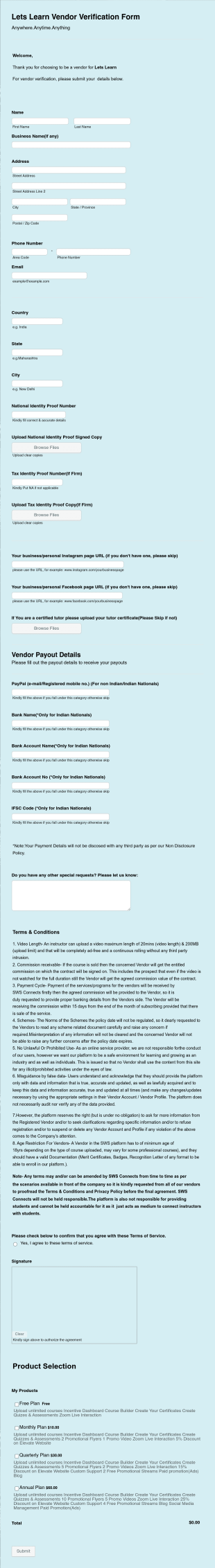 Vendor Registration Form Lets Learn Form Template