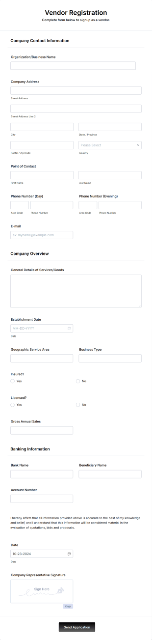 Vendor Registration Form Template