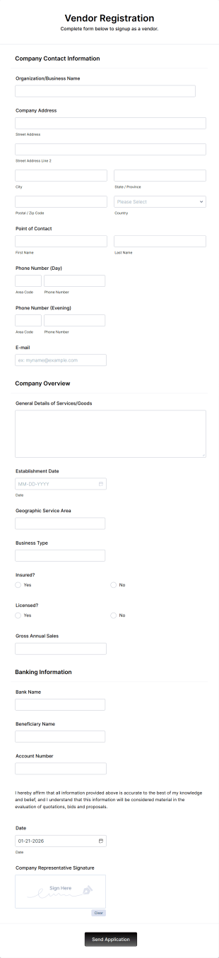 Vendor Registration Form Template