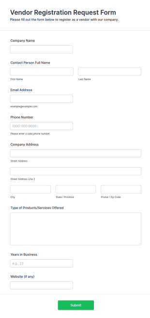 Vendor Registration Request Form Template