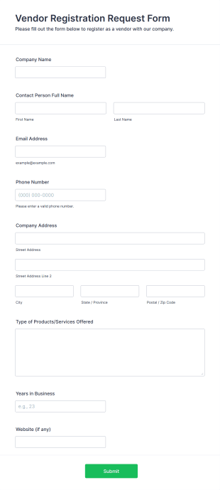 Vendor Registration Request Form Template