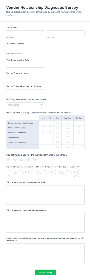 Vendor Relationship Diagnostic Survey Form Template