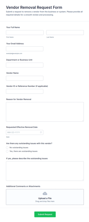 Vendor Removal Request Form Template