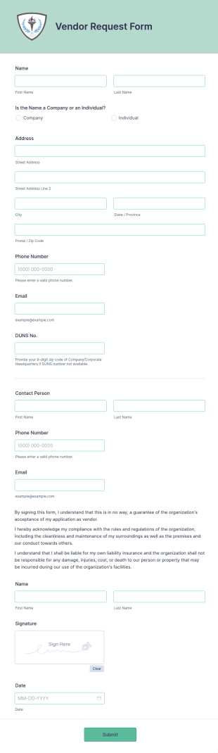 Vendor Request Form Template