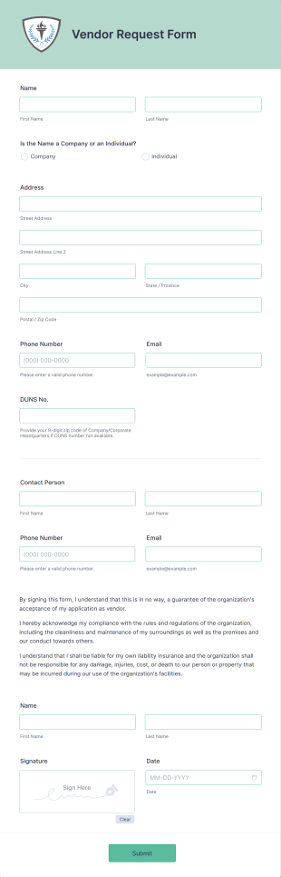Vendor Request Form Template