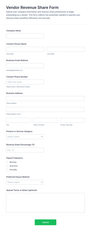 Vendor Revenue Share Form Template